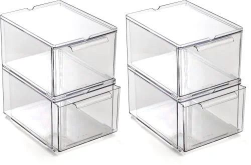 Clear Stackable Storage Drawers, Medium - 4 Pack