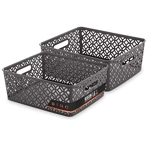 Plastic Storage Baskets, Large - Grey