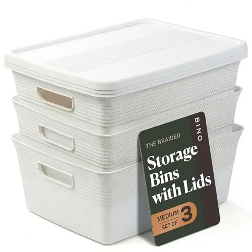 Plastic Storage Bins with Lids, 13 Liter - 3 Pack, White