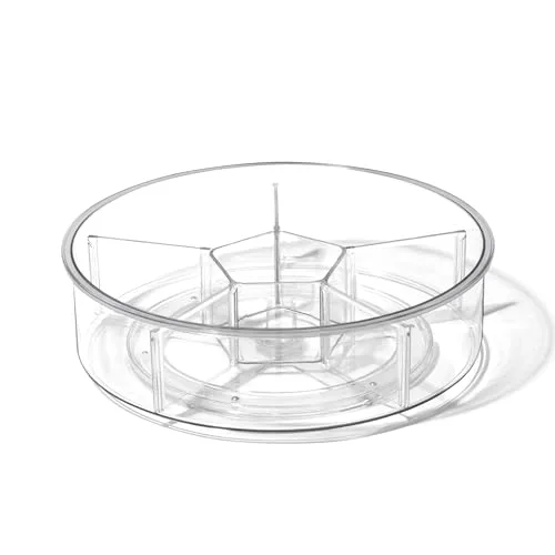 Plastic Round Turntable Organizer with 6 Compartments - Clear