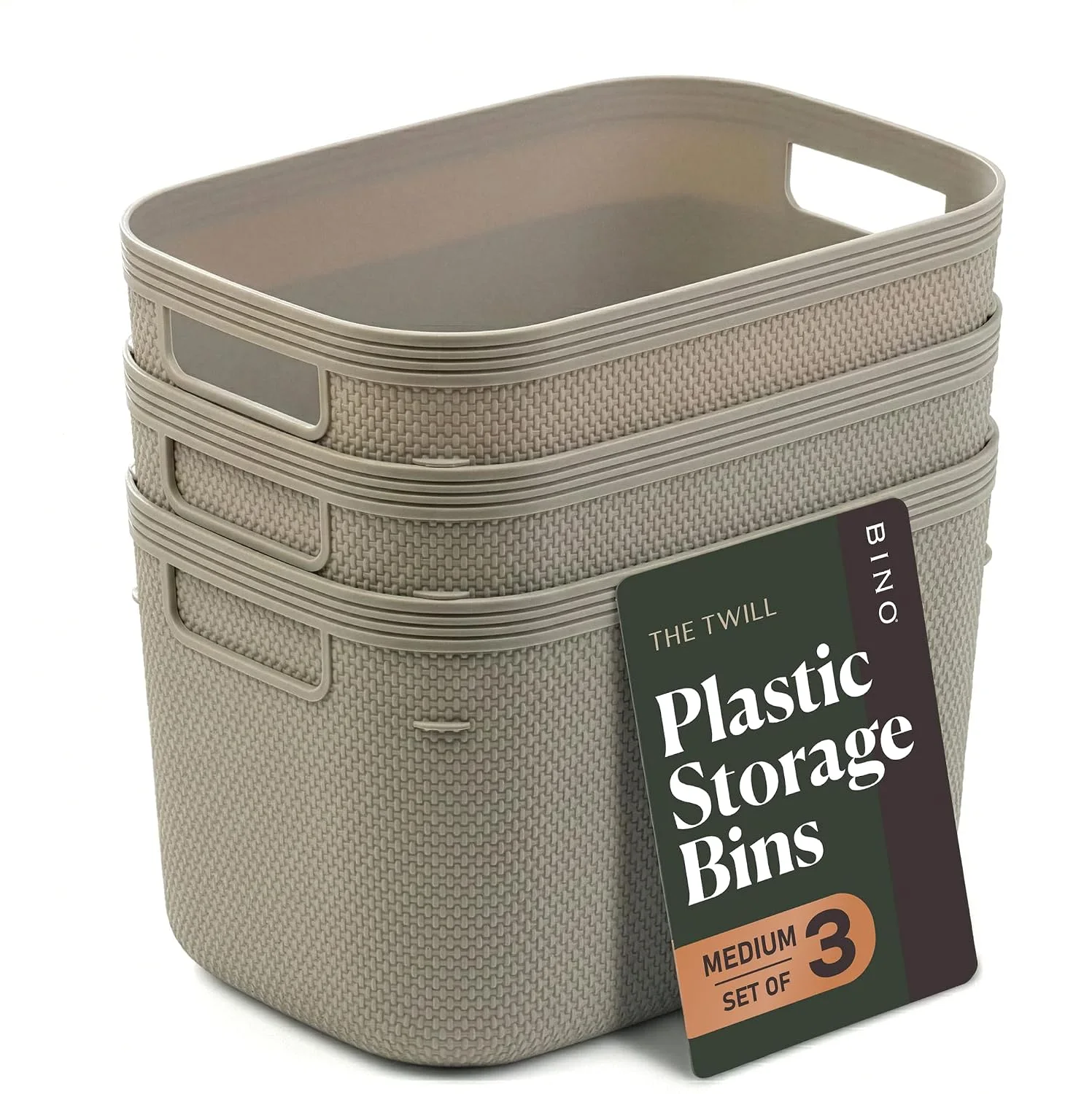 Plastic Storage Bins, 5.5 Liter - 3 Pack, Taupe