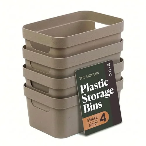 Plastic Storage Bins, 4 Liter - 4 Pack, Taupe