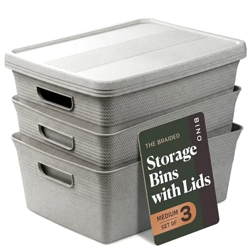 Plastic Storage Bins with Lids, 13 Liter - 3 Pack, Natural Grey