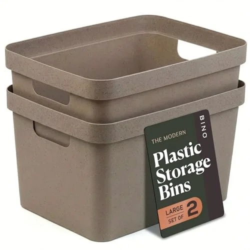 Plastic Storage Bins, 16 Liter - 2 Pack, Taupe