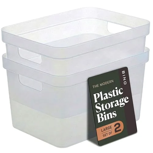 Plastic Storage Bins, 16 Liter - 2 Pack, Frosted