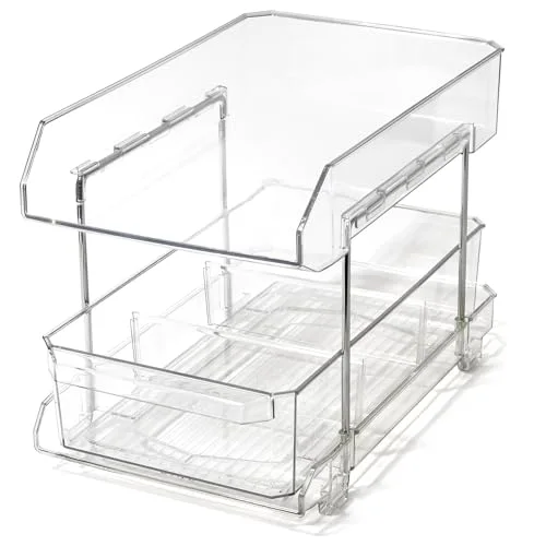 2 Tier Clear Storage Organizer with Dividers