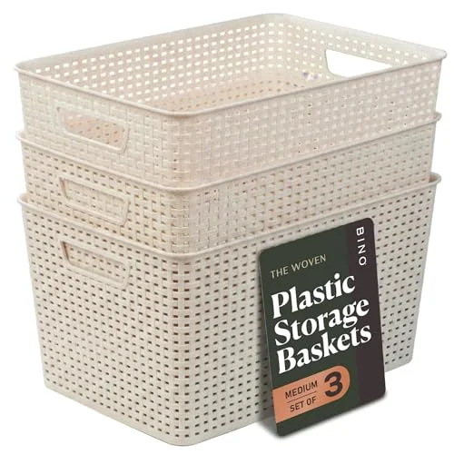 Plastic Storage Baskets, 22 Liter - 3 Pack, Natural