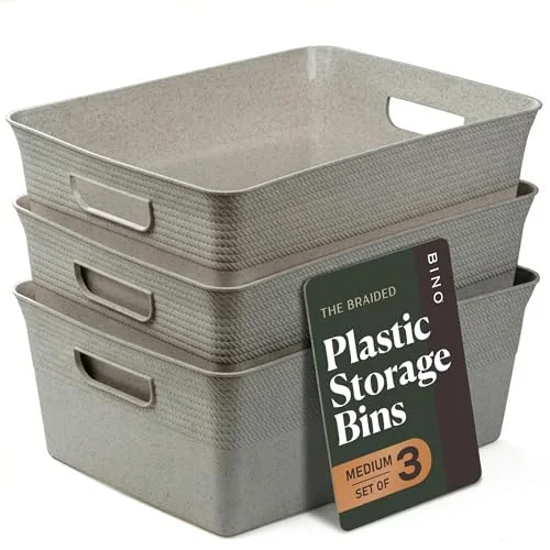 Plastic Storage Bins, 13 Liter - 3 Pack, Natural Grey