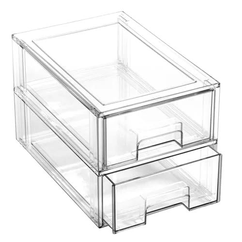 Stackable Storage Drawers, Small - 2 Pack, Clear