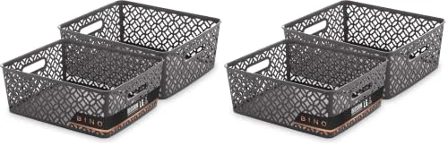 Plastic Storage Baskets, Large - Grey