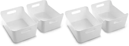 Plastic Storage Bins, Large - 4 Pack, White