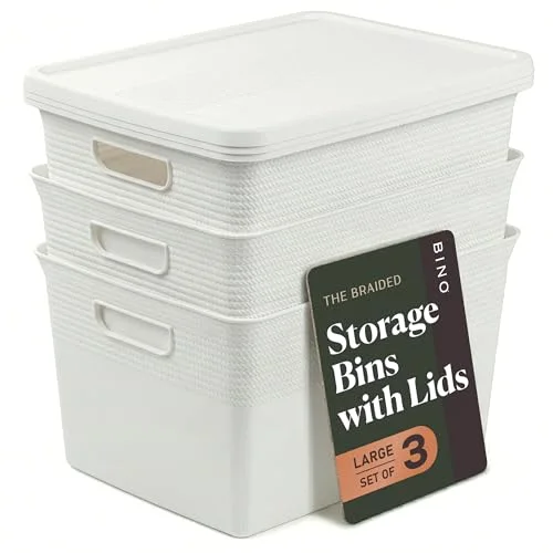 Plastic Storage Bins with Lids, 22 Liter - 3 Pack, White