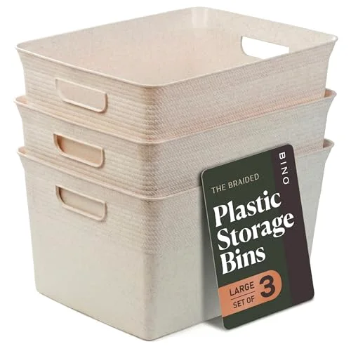 Plastic Storage Bins, 22 Liter - 3 Pack, Natural