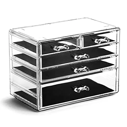 Acrylic Makeup Drawer Organizer-3 Large 2 Small Drawer