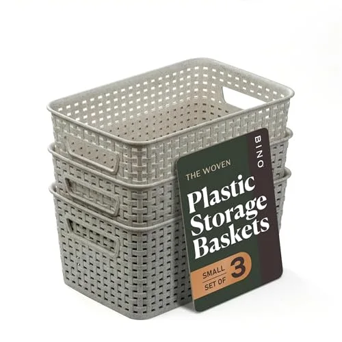 Plastic Storage Baskets, 5.5 Liter - 3 Pack, Natural Grey