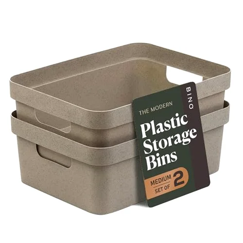 Plastic Storage Bins, 9 Liter - 2 Pack, Taupe