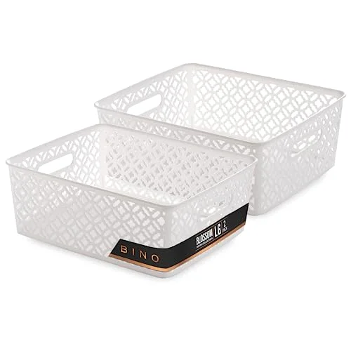 Plastic Storage Baskets, Large - White