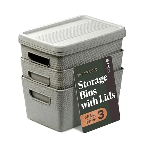 Plastic Storage Bins with Lids, 5 Liter - 3 Pack, Natural Grey